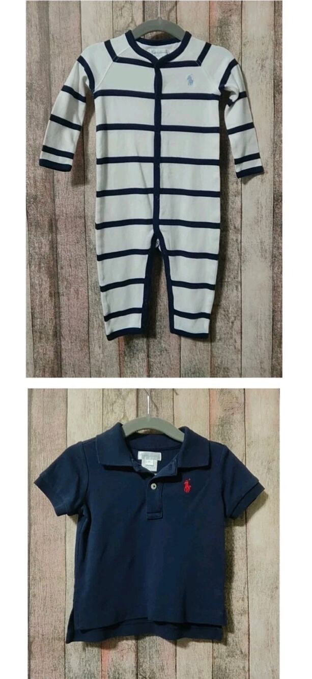 Ralph Lauren Navy/White Romper & Navy Blue Polo Shirt Size 9 Months EUC